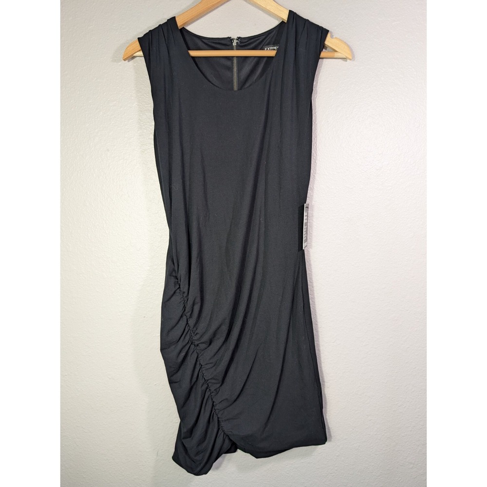 NWT Express Dress Small Black Ruched Draped Sleeveless Zip‎ Up New Y2k 116
